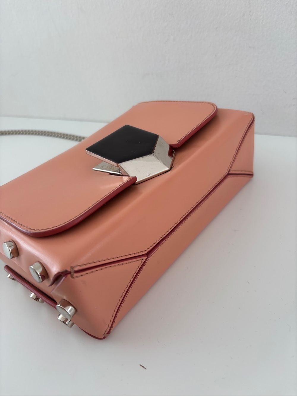 Jimmy Choo Peach Leather Crossbody with Silver Chain - Picture 5 of 12